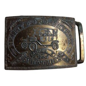 VIntage Mens Belt Buckle FORD MODEL T  1970's MENS DETROIT SOLID BRONZE 3x2"